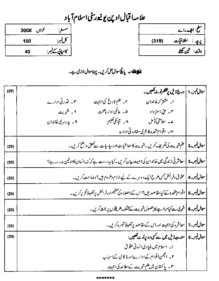 AIOU Old Papers | Inter papers | Solved past Papers of AIOU FREE