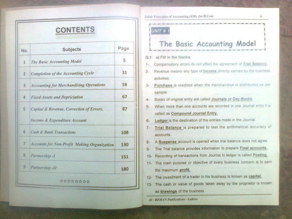 Principle of Accounting Code 438, Keybook view