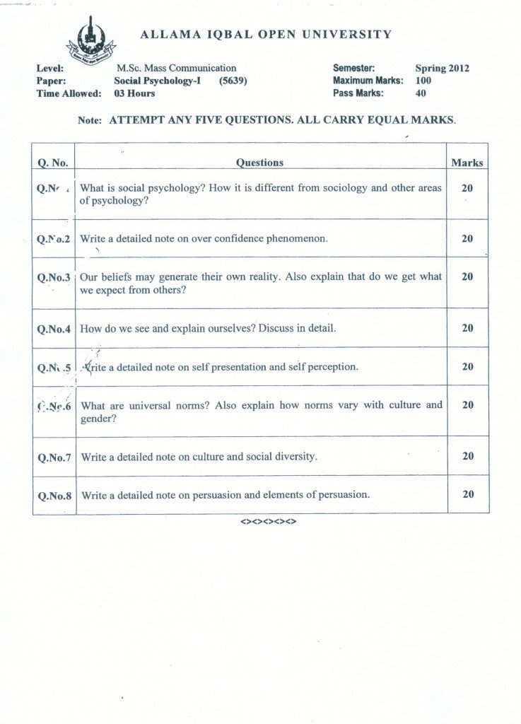 Code 5639-spring-2012 mass communication AIOU old paper Postgraduate level