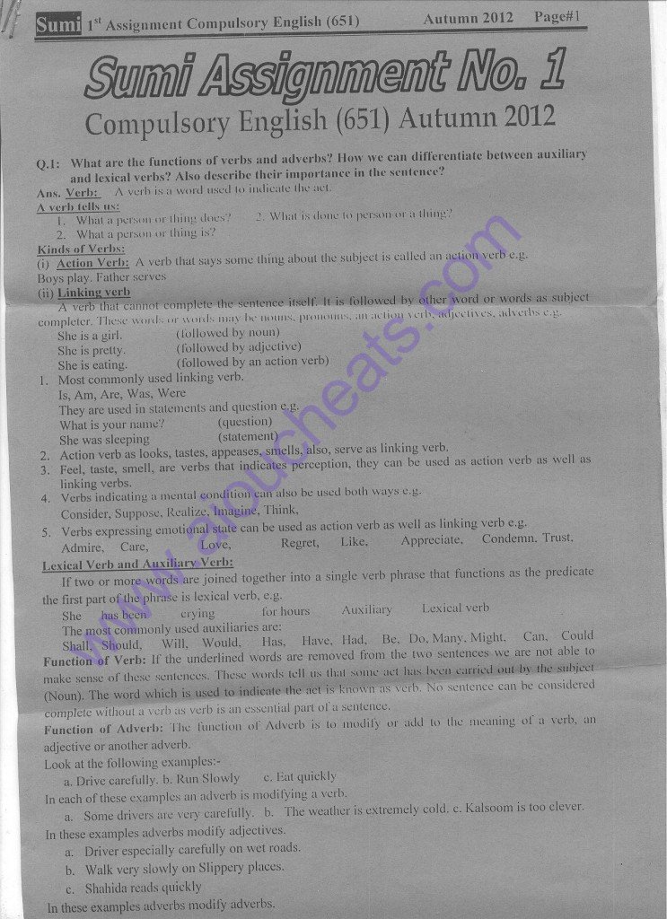 aiou solved assignment b.ed autumn 2013 english code 651 page 1