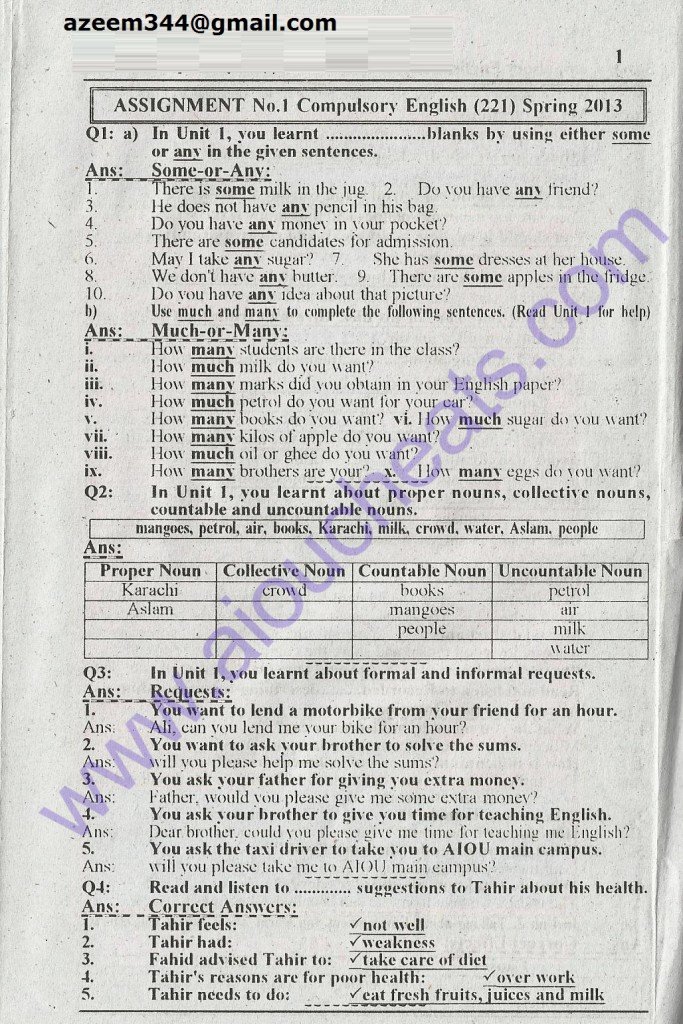aiou solved assignments matric Code 221 Spring 2013