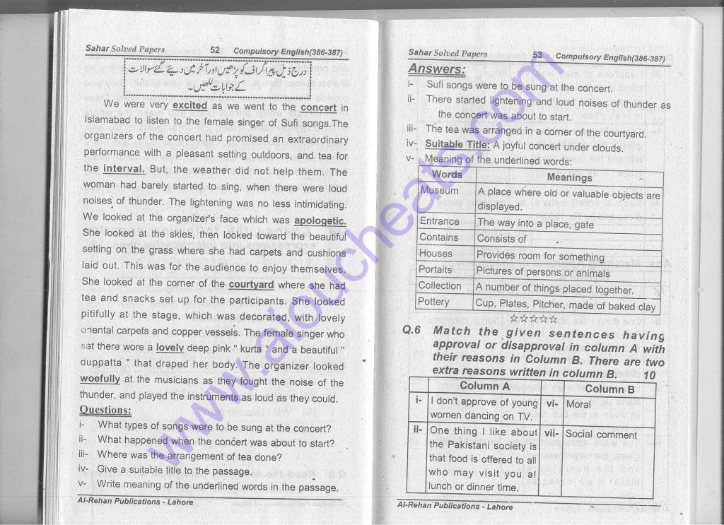 intermediate F.a English solved papers