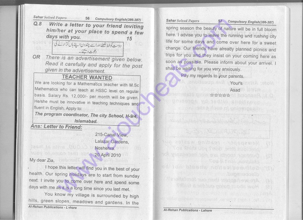 solved old papers of Intermediate level spring 2009 code 387 English 2