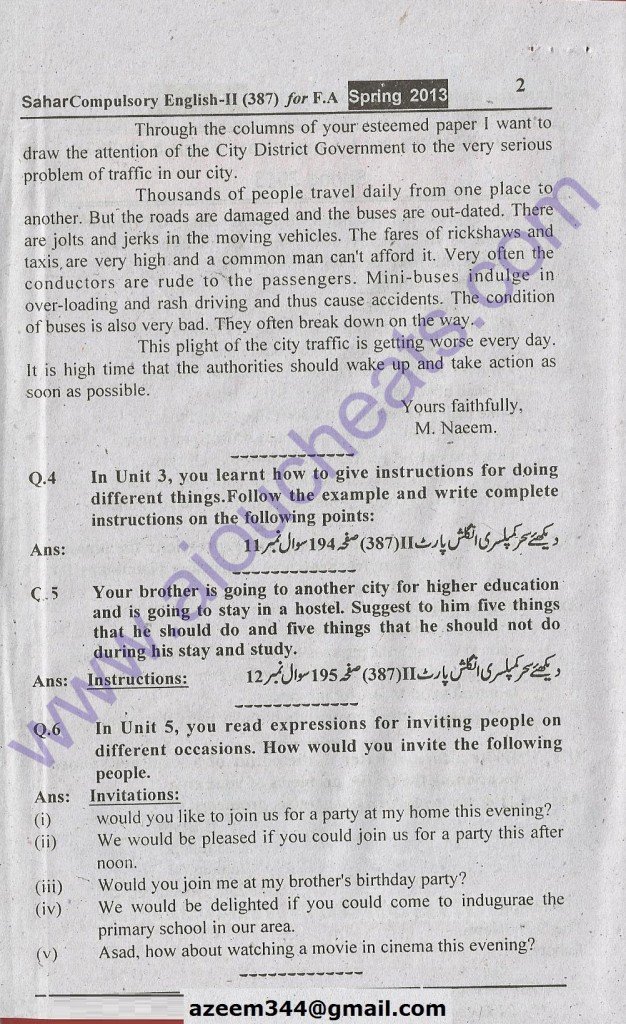 AIOU English Solved assignment Code 387 F.A