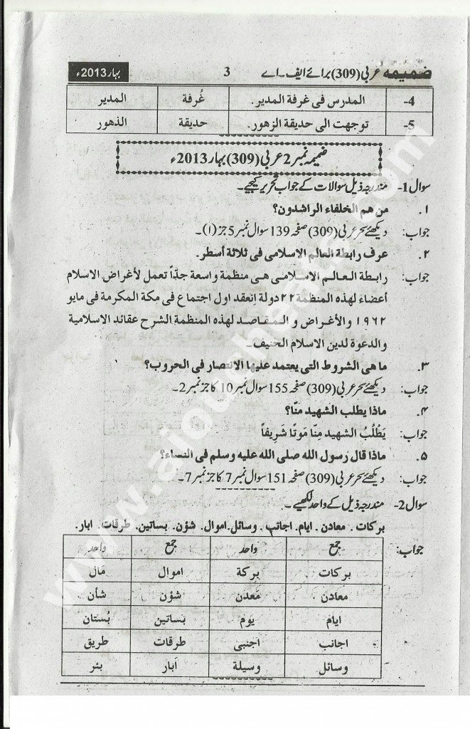 Arabic Course Code 309 F.A Assignment Spring 2013