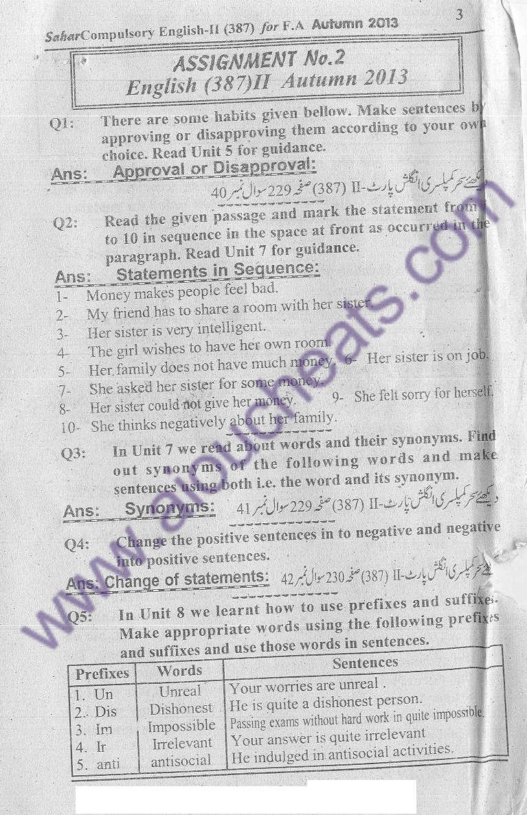 aiou english 387 solved assignments