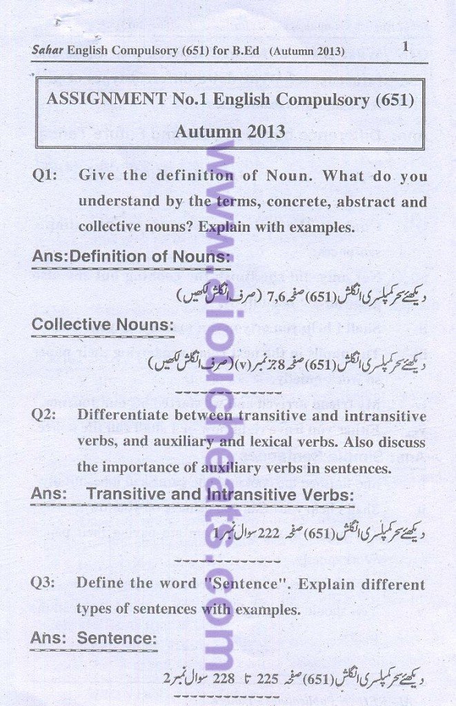 solved assignment aiou b ed