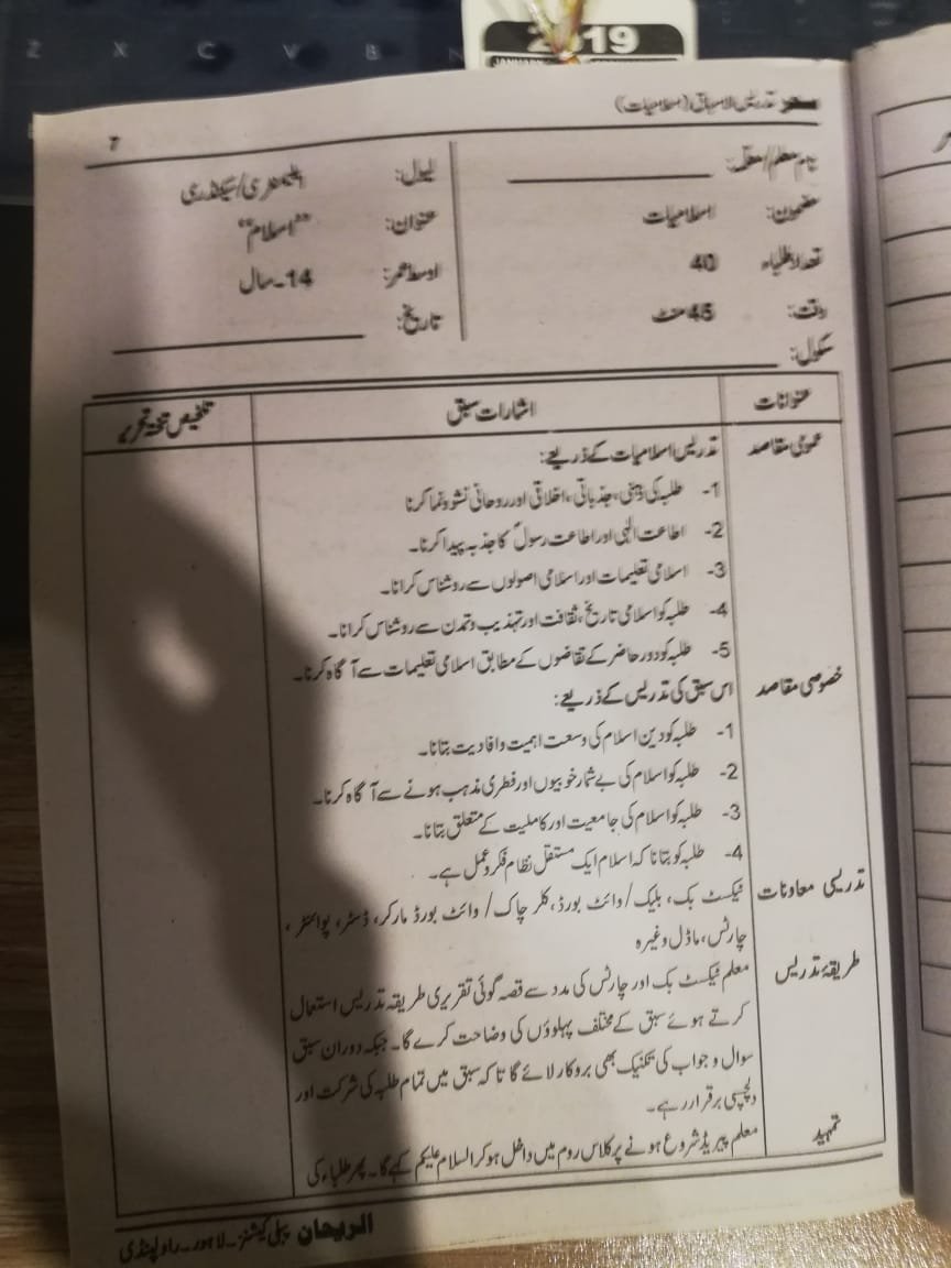 AIOU Islamic Study Lesson Plan Available